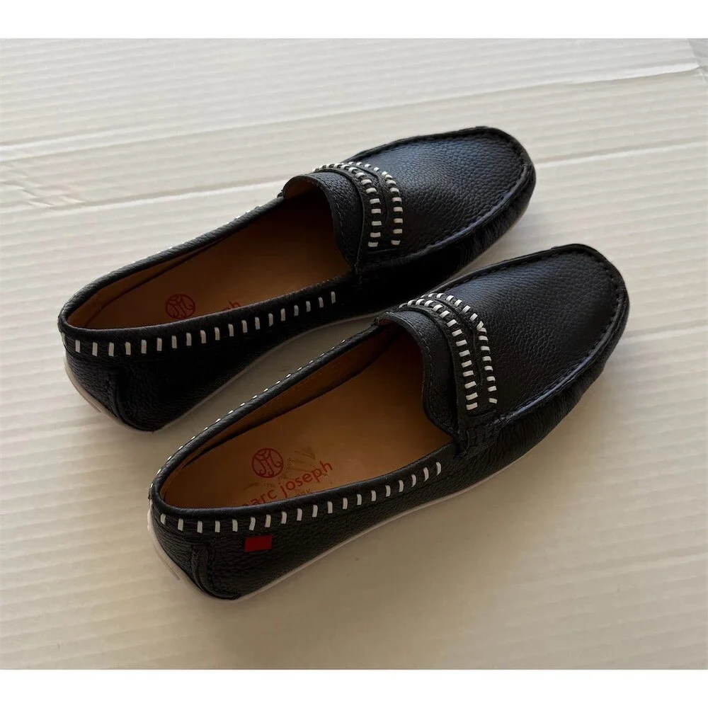 Marc Joseph New York Men's Penny Loafers Black Contrast Stitch Slip-On
